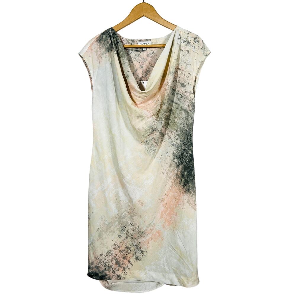 NEW! Carmen Cowl Neck Sheath Dress Sleeveless Loose Print Casual - M